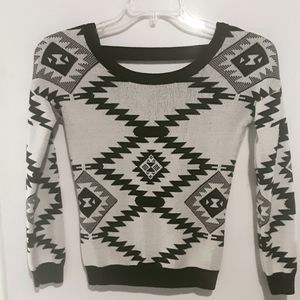 Cotton blend scoop back Aztec Sweater drop shoulders